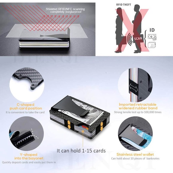 Mens RFID Blocking Carbon Fiber Slim Money Clip Wallet ID Credit Card Holder - Picture 6 of 7